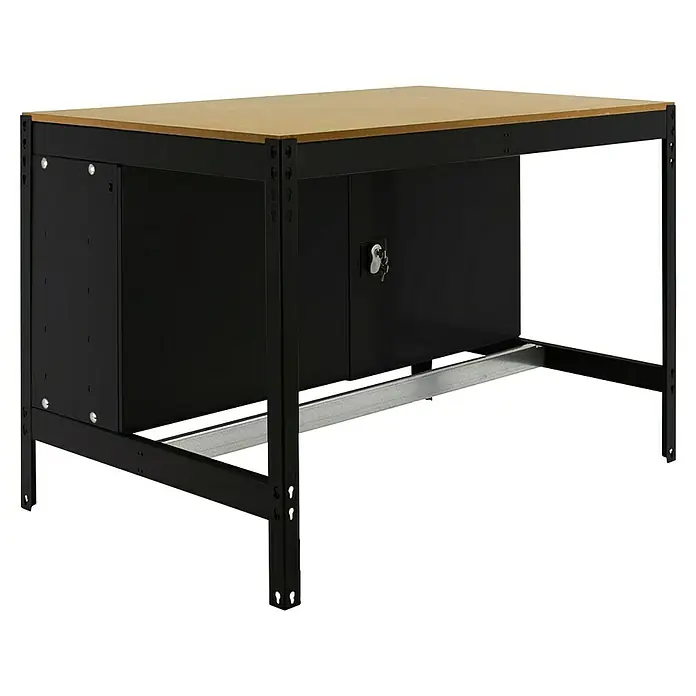 Simonrack Simonwork Banco de trabajo BT0 Cabinet - L x An: 61 x 91 cm, Altura de trabajo: 84,2 cm, Carga soportada: 400 kg, Antracita/Madera - Banco de trabajo negro con tapa de madera. Amplio espacio de almacenamiento bajo la superficie de trabajo gracias a compartimentos de armario con estructura metálica.