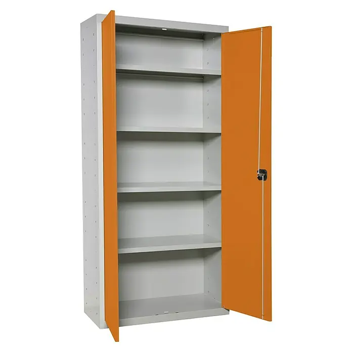 Simonrack Simonlocker Armario multiusos metálico Multi Professional Desmontado - L x An x Al: 40 x 100 x 180 cm, Gris/Naranja, Número de baldas: 4 ud. - Armario abierto de acero naranja con estantes para oficina o almacén, ideal para guardar archivos y objetos.