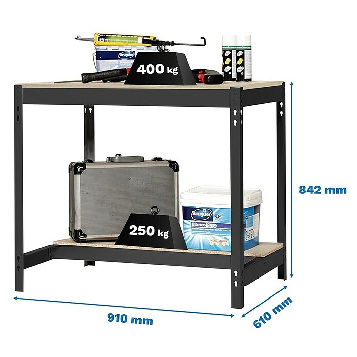Simonrack Simonwork Banco de trabajo BT0 (L x An: 61 x 91 cm, Altura de trabajo: 84,2 cm, Carga soportada: 800 kg, Antracita/Madera) | BAUHAUS