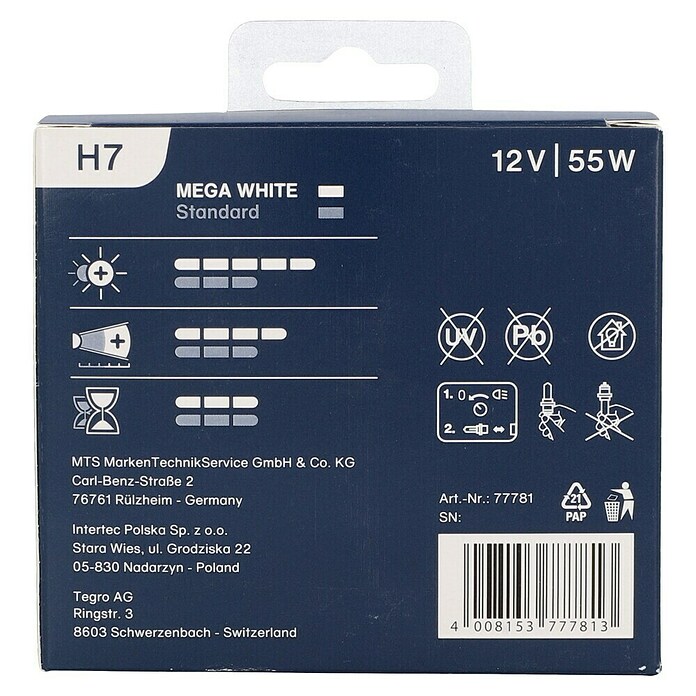 UniTEC Hauptscheinwerfer-Lampen XENON Mega White (H7, 2 Stk.)