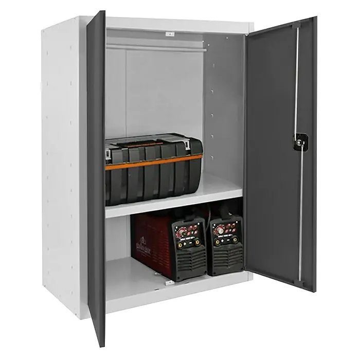 Simonrack Simonlocker Armario multiusos metálico Multi Professional Desmontado - L x An x Al: 40 x 80 x 90 cm, Blanco/Antracita, Número de baldas: 1 ud. - Armario metálico con caja de herramientas y dos soldadores, ideal para taller o garaje. Construcción robusta para orden y seguridad.
