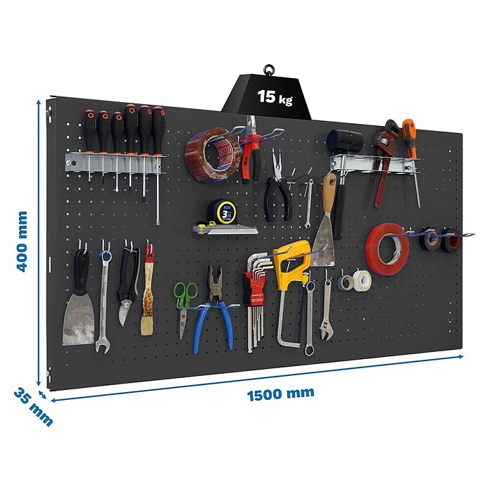 Simonrack Panelclick Panel perforado con 22 ganchos y 3 accesorios (L x An: 150 x 40 cm, Antracita) | BAUHAUS