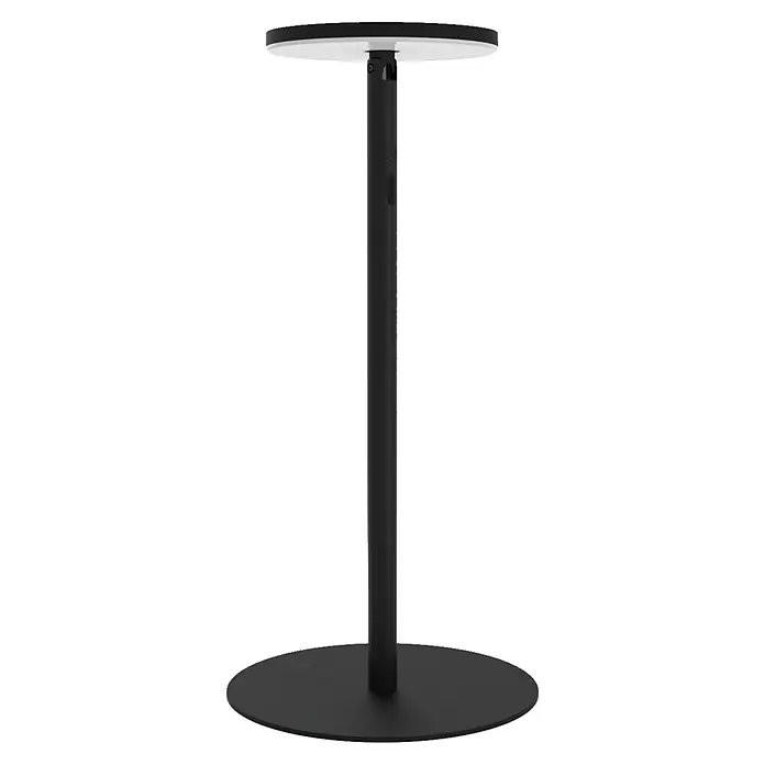 Lavida Akku-Stehleuchte & Tischleuchte Hybrid höhenverstellbar - Schwarz, Warmweiß, 6 W, IP54 - Bild einer Stehleuchte in Schwarz mit einem runden Fuß und einer runden Tischplatte, die ein modernes Design aufweist.
