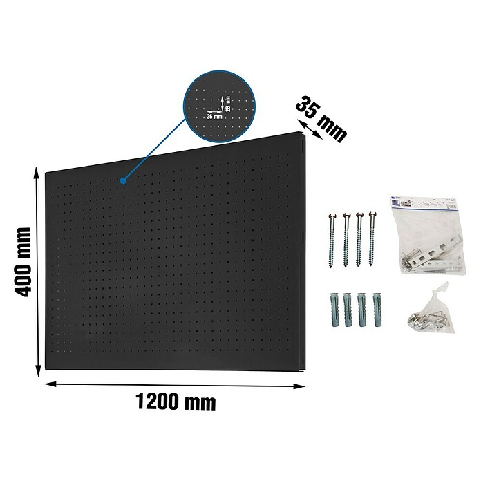 Simonrack Panelclick Panel perforado con 22 ganchos y 3 accesorios (L x An: 120 x 40 cm, Antracita) | BAUHAUS