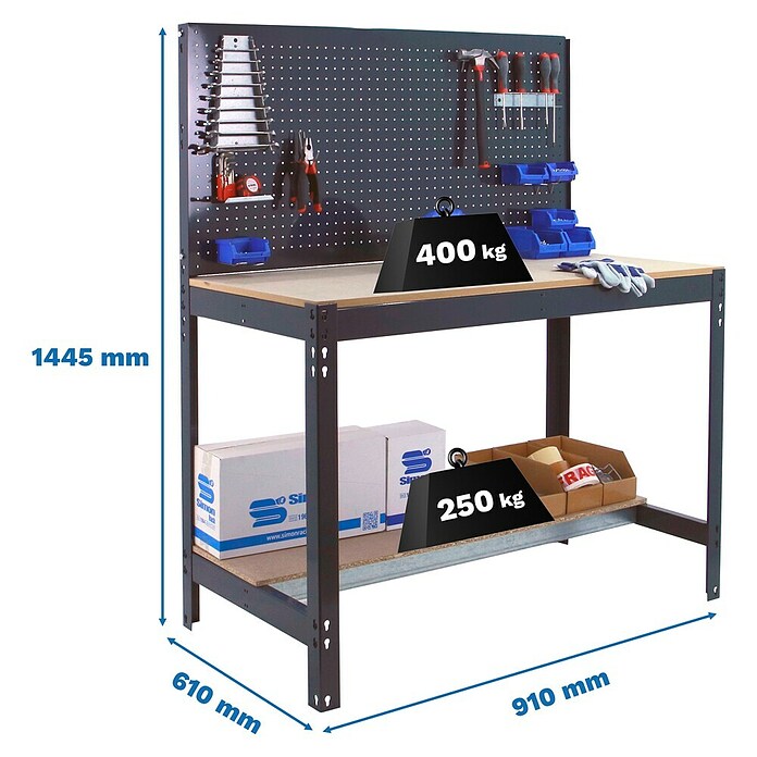 Simonrack Simonwork Banco de trabajo BT2 (Antracita/Madera, Ancho: 91 cm) | BAUHAUS