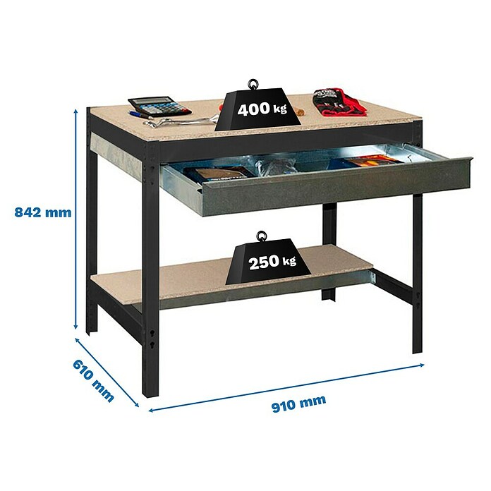 Simonrack Simonwork Banco de trabajo BT0 Box (L x An: 61 x 91 cm, Altura de trabajo: 84,2 cm, Carga soportada: 800 kg, Antracita/Madera) | BAUHAUS