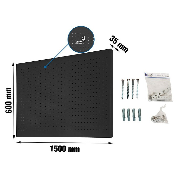 Simonrack Panelclick Panel perforado con 22 ganchos y 3 accesorios (L x An: 150 x 60 cm, Antracita) | BAUHAUS