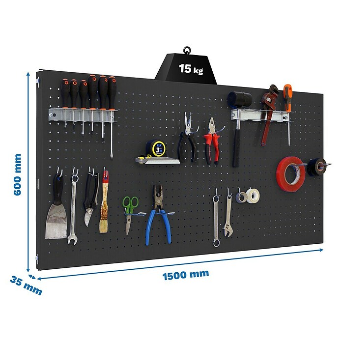 Simonrack Panelclick Panel perforado con 14 ganchos y 3 accesorios (L x An: 150 x 60 cm, Antracita) | BAUHAUS