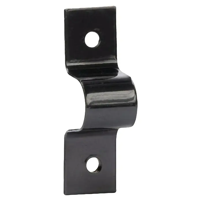 Alberts Presilla atornillable - Negro, Acero, Diámetro ojal: 12 mm - Una abrazadera metálica negra con dos orificios para el montaje y una sección central curvada.