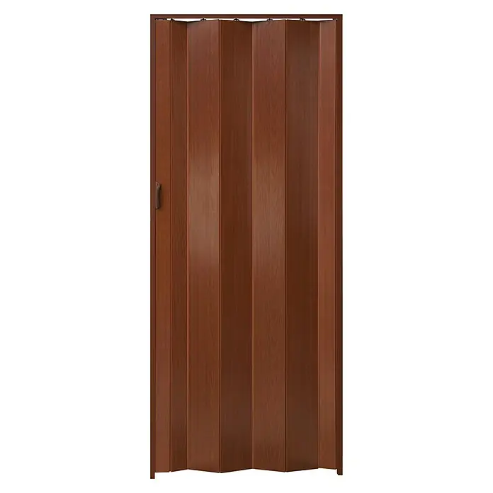 Grosfillex Puerta plegable Una - 84 x 205 cm, Madera oscura - Puerta plegable de madera marrón con un asa en el lado izquierdo, perfecta para espacios pequeños debido a su diseño que ahorra espacio.