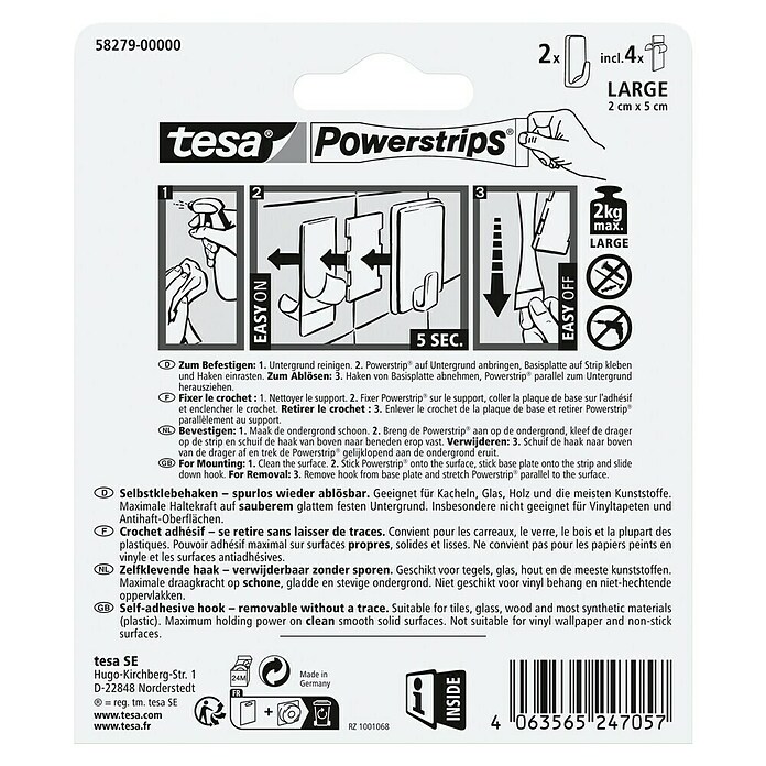 Tesa Powerstrips Samoljepljivi držač  (Kutno, Veličina: L, 2 Kom.) | BAUHAUS