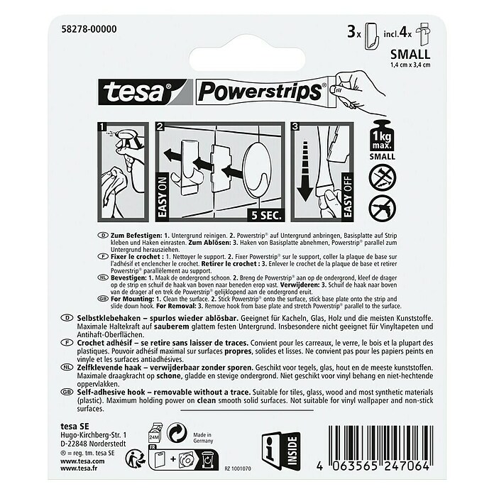 Tesa Powerstrips Samoljepljivi držač  (Kutno, Veličina: S, 3 Kom.) | BAUHAUS