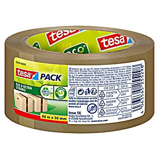 Tesa Pack Paketklebeband Eco & Ultra Strong (Braun, L x B: 66 m x 50 mm)