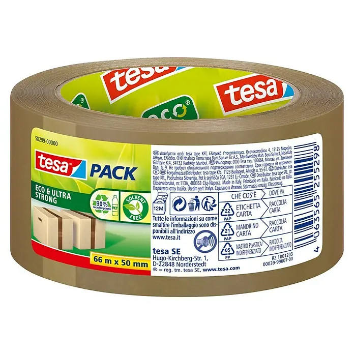 Tesa Pack Paketklebeband Eco & Ultra Strong - Braun, L x B: 66 m x 50 mm - Braunes Tesa Pack Eco & Ultra Strong Klebebandrolle, 66 m x 50 mm, ideal zum Verpacken und Verschließen von Kartons.