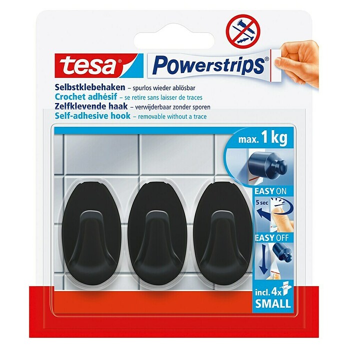 Tesa Powerstrips Selbstklebehaken (Oval, Größe: S, Schwarz, 3 Stk.) | BAUHAUS