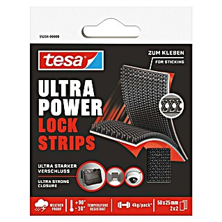 Tesa Ultra Power Klitten- en duffelstrips Lock Strips - 2 stuks (l x b: 5 cm x 25 mm, Zwart)