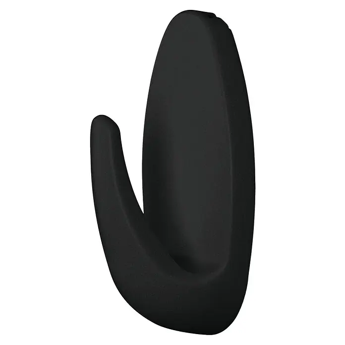 Tesa Powerstrips Selbstklebehaken - Oval, Größe: S, Schwarz, 3 Stk. - Die Abbildung zeigt einen einzelnen, schwarzen Haken, der sich ideal zur Wandmontage und zum Aufhängen von Gegenständen eignet.