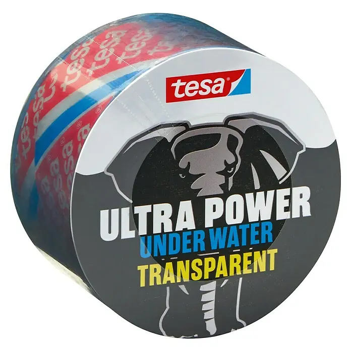 Tesa Ultra Power Reparaturband Under Water - 1,5 m x 50 mm, Transparent - Tesa Ultra Power Unterwasser-Klebebandrolle, transparent, mit Elefantenmotiv für starke, wasserfeste Anwendungen im Innen- und Außenbereich.