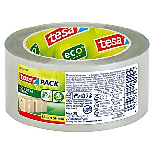 Tesa Pack Paketklebeband Eco & Ultra Strong (Transparent, L x B: 66 m x 50 mm)