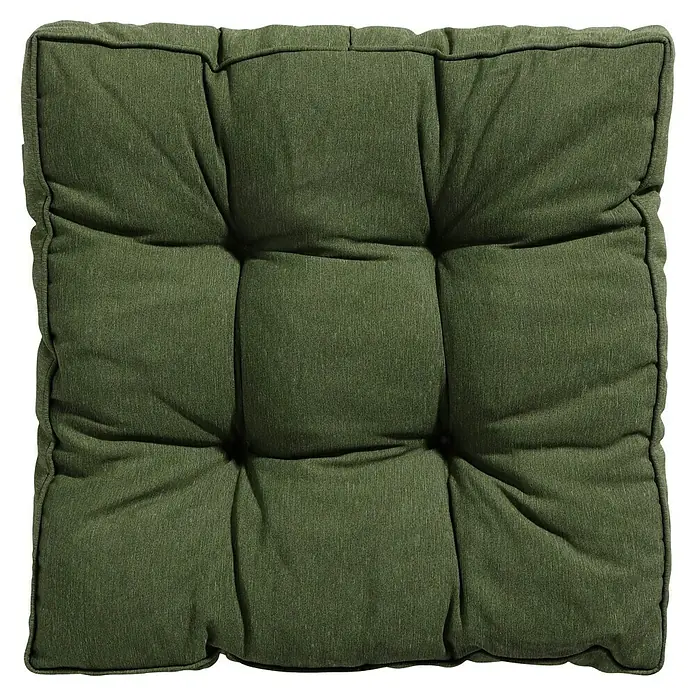 Madison Outdoor-Sitzkissen Florance Panama - Panama Green, 47 x 47 x 6 cm - Ein quadratisches, grünes Sitzkissen mit Knopfheftung, ideal für Stühle oder Bänke. Bequem und stilvoll für den Innen- und Außenbereich.