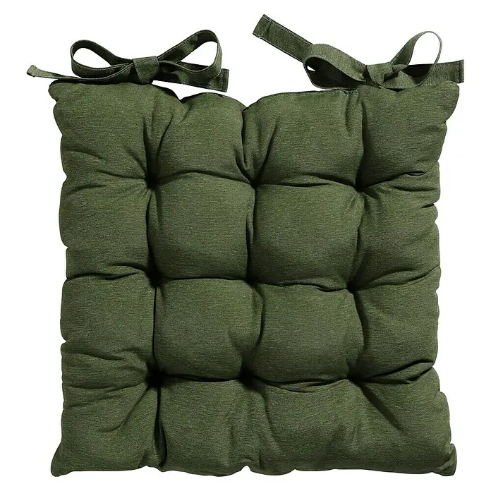 Madison Outdoor-Sitzkissen Toscane - L x B x H: 46 x 46 x 6 cm, Panama Green - Grünes, quadratisches Sitzkissen mit Knöpfen und Bindebändern, ideal für Stühle. Der Bezug hat eine feine Webstruktur für zusätzlichen Komfort.