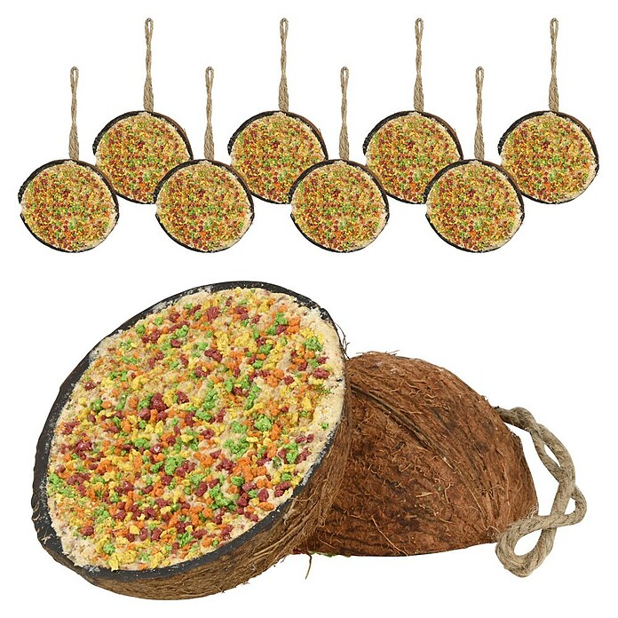 Dobar Wildvogelfutter gefüllte Kokosnusshälfen (10 Stück zu je 200g, Mit Kordel) | BAUHAUS