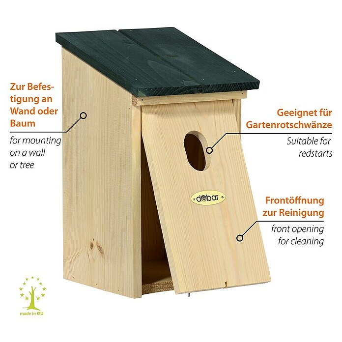 Dobar Nistkasten für Gartenrotschwanz (L x B x H: 14 x 18,5 x 27,7 cm, Natur, Grün, Holz) | BAUHAUS