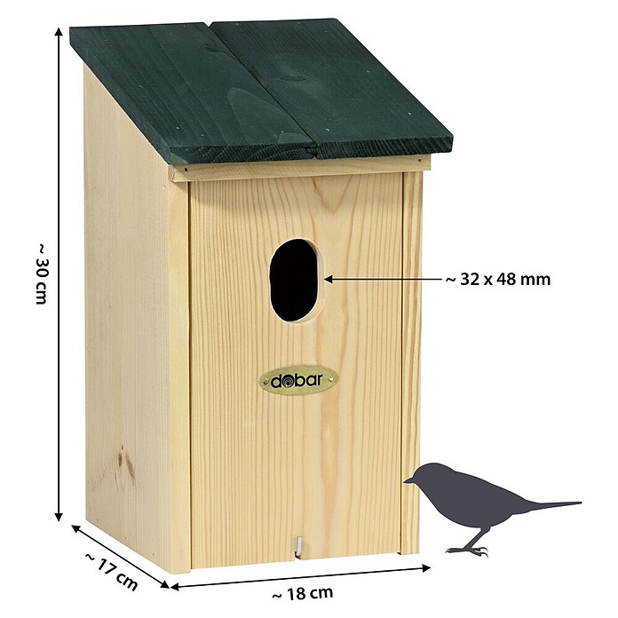 Dobar Nistkasten für Gartenrotschwanz (L x B x H: 14 x 18,5 x 27,7 cm, Natur, Grün, Holz) | BAUHAUS