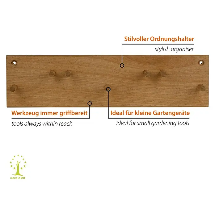 Dobar Gerätehalter klein - L x B x H: 36 x 6 x 10 cm, Rotbuche, Natur - Ein hölzerner Kleiderhaken mit sechs Stiften zum Aufhängen von Kleidung. Ideal für Flur oder Schlafzimmer.