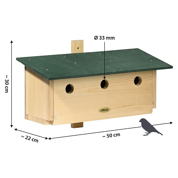 Dobar Nistkasten für Spatzen (L x B x H: 50 x 22 x 30 cm, Natur, Grün, Holz) | BAUHAUS
