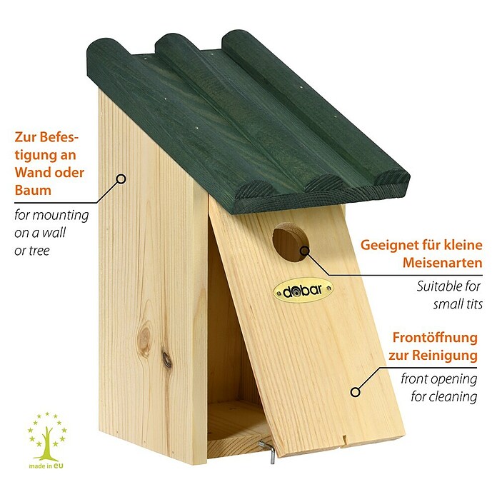 Dobar Nistkasten für Meisen (14 x 18,5 x 27,7 cm, Holz, Natur, Grün) | BAUHAUS