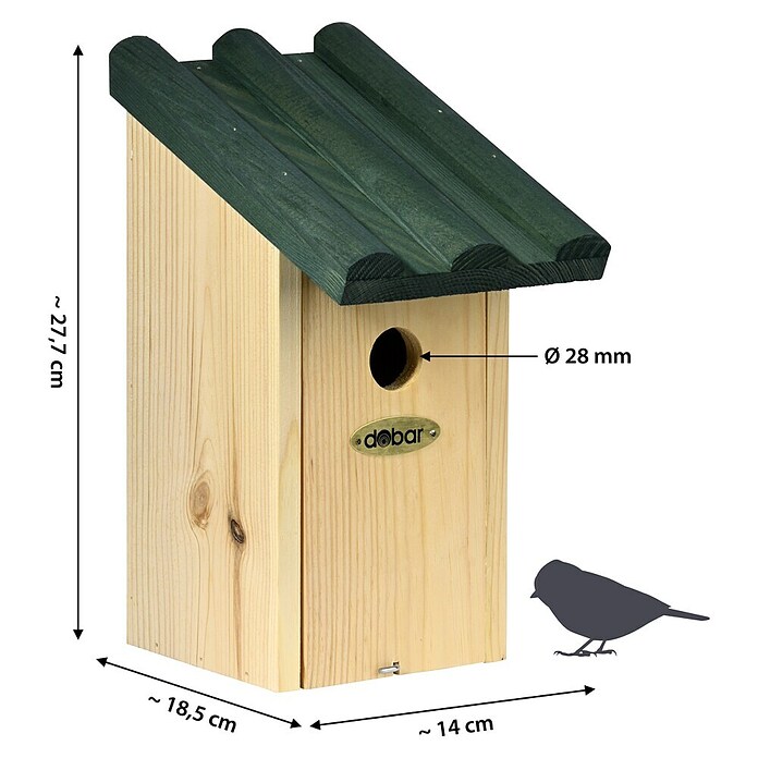 Dobar Nistkasten für Meisen (14 x 18,5 x 27,7 cm, Holz, Natur, Grün) | BAUHAUS