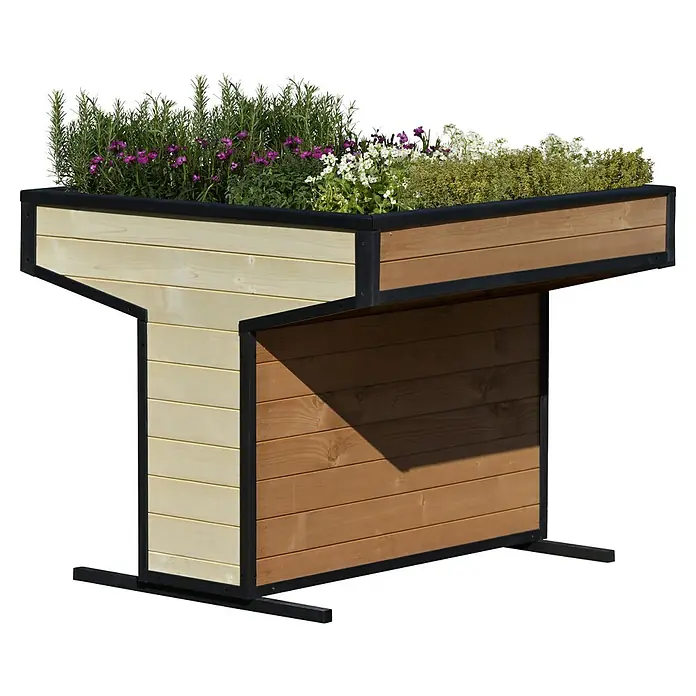 Dobar Hochbeet Wheely - L x B x H: 112 x 112 x 94 cm, Holz, Braun/Schwarz - Pflanzenkasten aus Holz mit Blumen, die für den Garten oder die Terrasse geeignet sind. Moderne Optik durch die Kombination aus Holz und Metall.