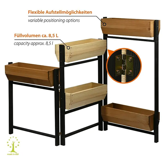 Dobar Hochbeet Flexi - L x B x H: 165 x 18 x 105 cm, Holz, Schwarz, Braun, Natur - Das dreistufige Hochbeet aus Holz ist eine stilvolle und praktische Lösung für den Garten oder Balkon. Es ist leicht zu montieren und bietet viel Platz für Kräuter, Gemüse oder Blumen.