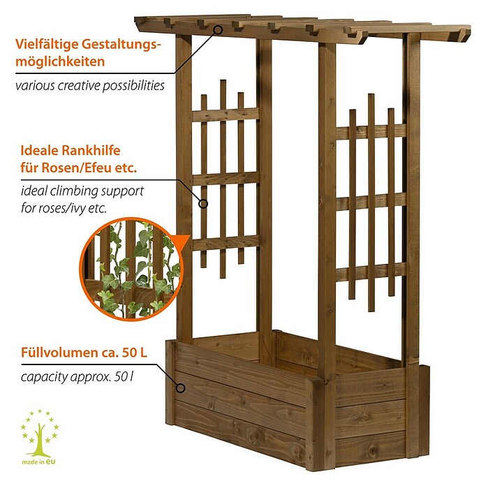 Dobar Pflanzkasten Pergola (Außenmaß (L x B x H): 117 x 39 x 119 cm, Holz, Dunkelbraun) | BAUHAUS