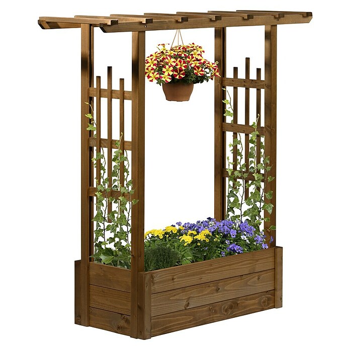 Dobar Pflanzkasten Pergola (Außenmaß (L x B x H): 117 x 39 x 119 cm, Holz, Dunkelbraun) | BAUHAUS