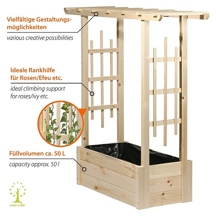 Dobar Pflanzkasten Pergola (Außenmaß (L x B x H): 117 x 39 x 119 cm, Holz, Hellbraun) | BAUHAUS