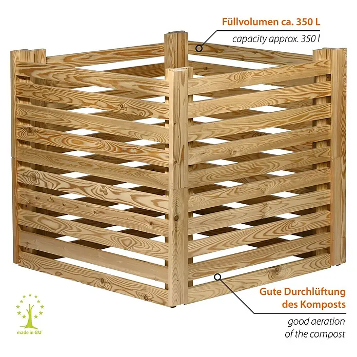 Dobar Komposter Semi - 350 l, 76 x 76 x 73 cm - Holzkiste für den Garten. Der Kompostbehälter ist aus Holz und hat eine würfelförmige Form. Es ist ein nützliches Gartenzubehör.