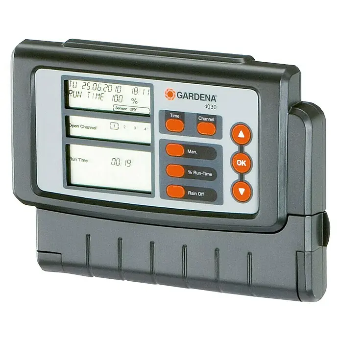 Gardena Sprinklersystem Programador 4030 Classic - Tiempo de riego: 1 min - 4 h - Sistema de control de riego GARDENA 4030 para un riego eficiente y preciso del jardín con programación automática y fácil manejo.