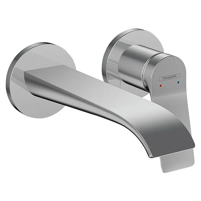 Hansgrohe Vivenis Waschtischarmatur - Chrom, Glänzend - Moderner, verchromter Hansgrohe Einhebel-Wandhahn mit flachem Auslauf und Warm-/Kaltanzeigen.