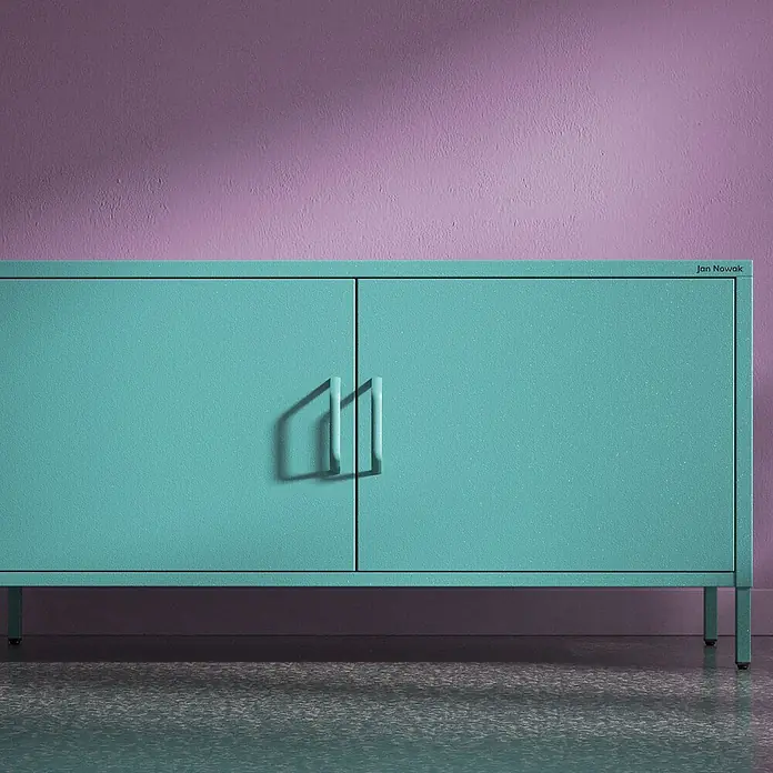 Jan Nowak TV-Schrank Rosa - H x B x T: 59,5 x 115 x 40 cm, Meeresgrün - Jan Nowak gesprenkelter türkiser Metallschrank mit zwei Türen, Griffen und kurzen Beinen.