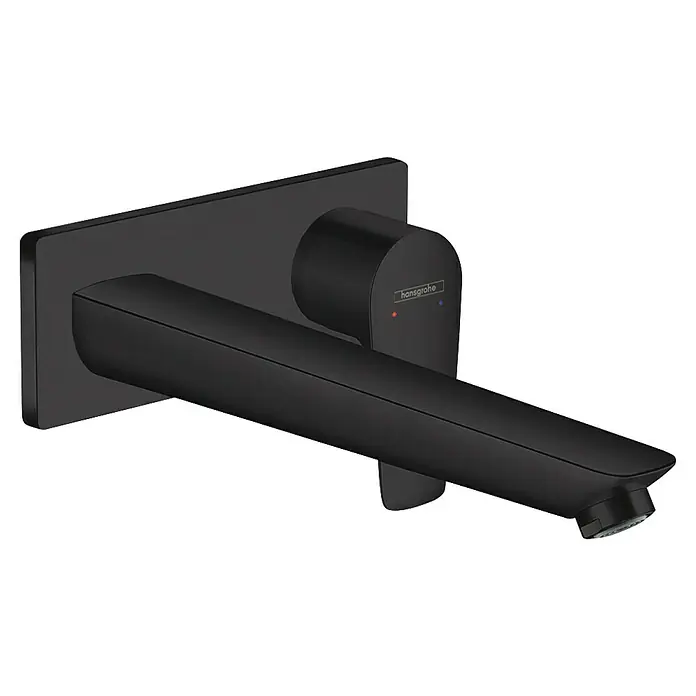 Hansgrohe Talis E Waschtischarmatur - Ausladung Armatur: 225 mm, Mattschwarz, Matt - Hansgrohe matt-schwarze Wandarmatur mit Einhebelmischer und langem Auslauf.
