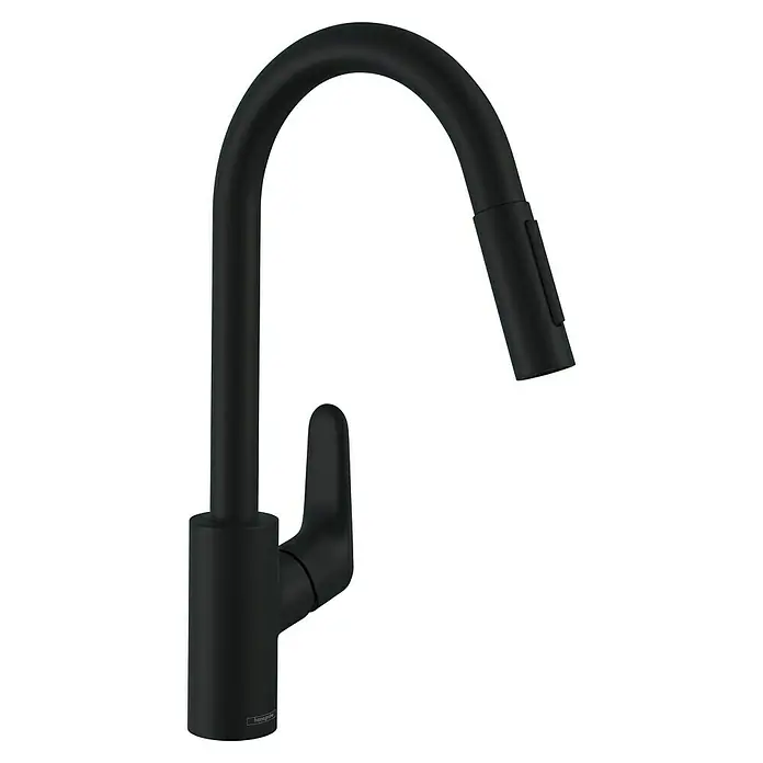 Hansgrohe Focus M41 Spültischarmatur - Höhe: 406 mm, Matt Schwarz, Matt - Matt-schwarze Küchenarmatur mit hohem U-Auslauf und herausziehbarer Brause.