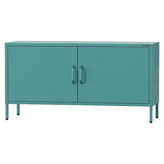 Jan Nowak TV-Schrank Rosa - H x B x T: 59,5 x 115 x 40 cm, Meeresgrün - Türkisblaue Metallkommode mit zwei Türen und vier Beinen.