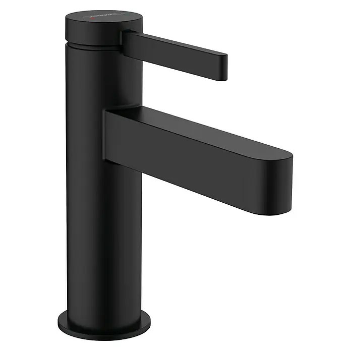 Hansgrohe Finoris Waschtischarmatur 100 - Schwarz, Höhe: 16,4 cm - Mattschwarze Hansgrohe Einhebel-Waschtischarmatur mit zylindrischem Körper und flachem, rechteckigem Auslauf und Hebel.