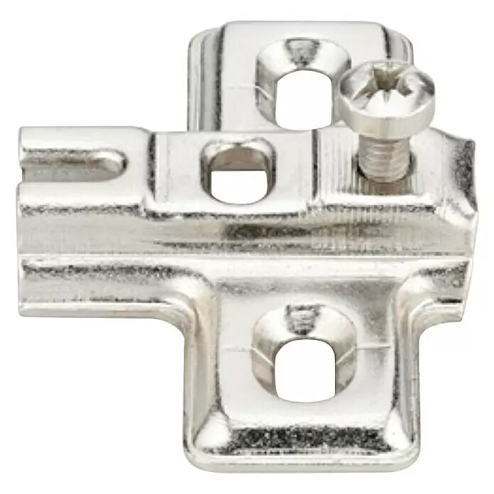 Suki Placa de montaje - Largo: 26 mm, 1 ud. - Placa de montaje de bisagra de armario de metal plateado con tornillo de ajuste.