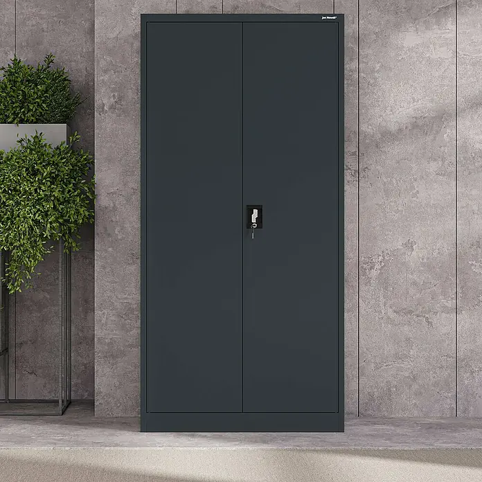Jan Nowak Aktenschrank Jan - B x T x H: 90 x 40 x 185 cm, Anthrazit - Anthrazitfarbener Metallschrank mit zwei Türen und Schlüsselschloss, ideal zur Aufbewahrung.