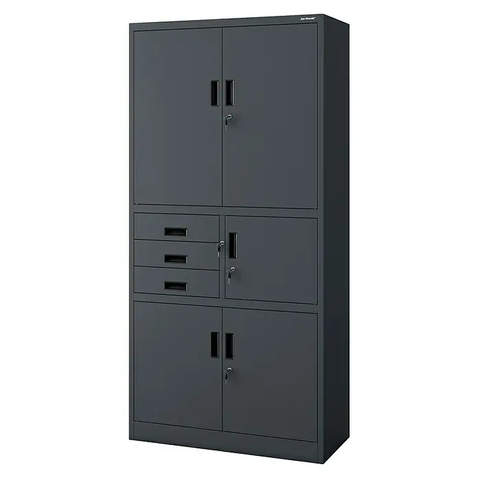 Jan Nowak Aktenschrank Filip II - B x T x H: 90 x 40 x 185 cm, Anthrazit - Dunkelgrauer Metallschrank von Jan Nowak mit mehreren abschließbaren Türen und Schubladen.
