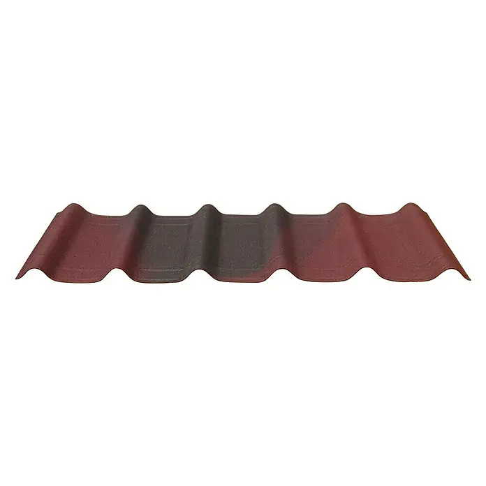 Onduline Lámina corrugada Onduvilla - 1,07 m x 40 cm x 2,9 mm, Otros, Rojo - Primer plano de un panel de techo ondulado rojo. Ideal para nueva construcción o renovación y proporciona una protección duradera contra los elementos.