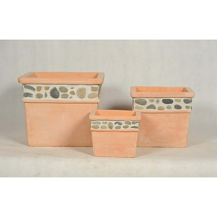 Pflanztopf Terracotta mit Stein-Dekorrand (Außenmaß (Ø x H): 48 x 40 cm, Naturmaterialien, Eckig) | BAUHAUS